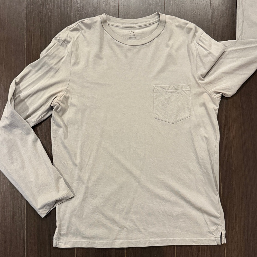 CLUBMONACO Light Gray Crewneck Pocket Long Sleeve Tee, medium